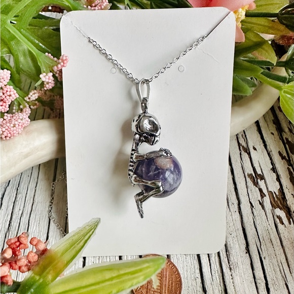 Skeleton / Amethyst Sphere Necklace - Picture 3 of 3